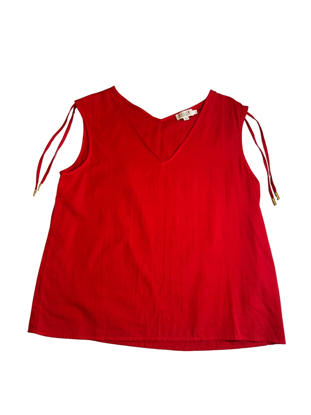 Molly Bracken Womens Large L Red Cotton Sleeveless Top V-Neck Tie Shoulder Shirt